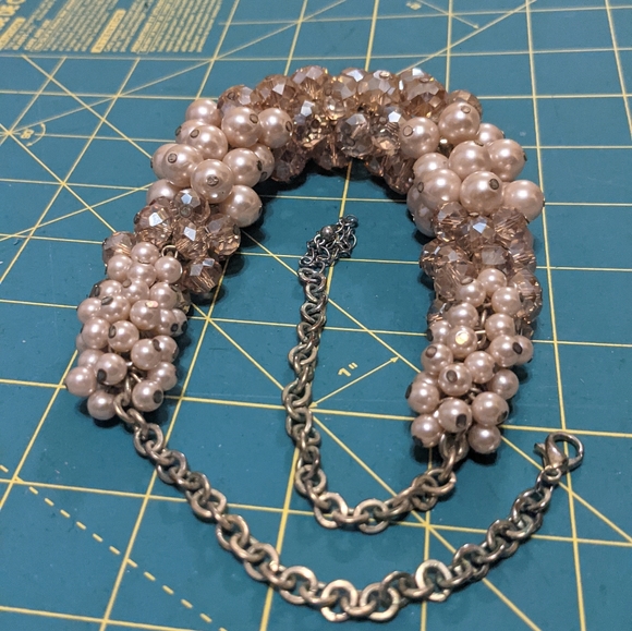 Beaded pearl and crystal cluster statement necklace - Picture 14 of 16